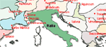 Ausschnitt aus einer farbigen Karte des Imperium Romanum mit eingetragenen Provinznamen.