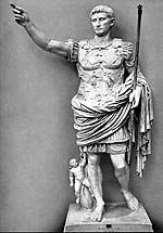 Statue des Augustus von Prima Porta. Der zugehörige Link öffnet ein separates Fenster mit einer Vergrößerung der Abbildung.